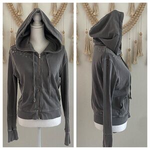 Free People All Zipped Up distressed grey hoodie sweatshirt zip up fitted small